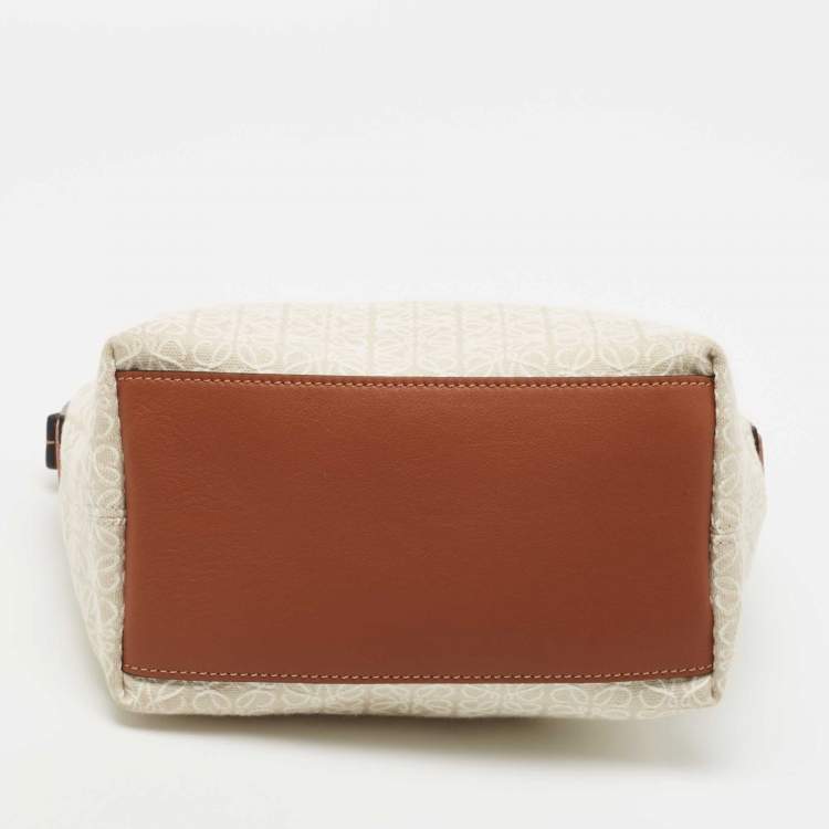 Pre Owned Loewe Beige/Brown Logo Jacquard Canvas and Leather Cubi Anagram Bag