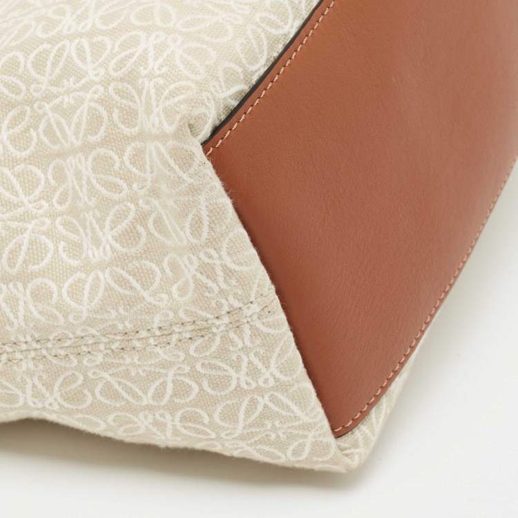 Pre Owned Loewe Beige/Brown Logo Jacquard Canvas and Leather Cubi Anagram Bag