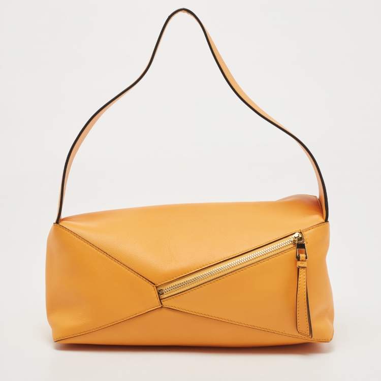 Pre Owned Loewe Orange Leather Puzzle Hobo 