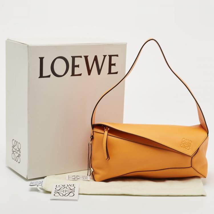 Pre Owned Loewe Orange Leather Puzzle Hobo 