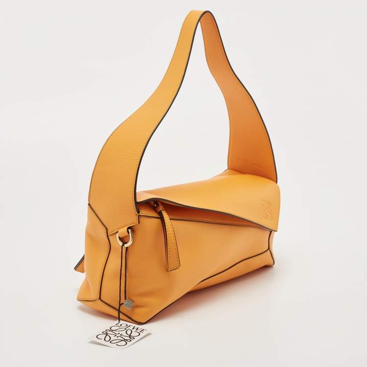 Pre Owned Loewe Orange Leather Puzzle Hobo 