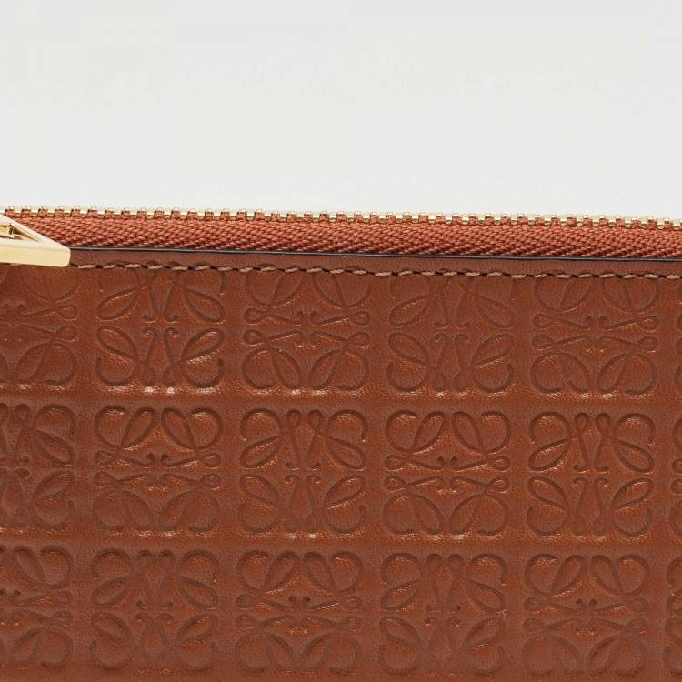 Pre Owned Loewe Tan Anagram Leather Zip Card Holder 
