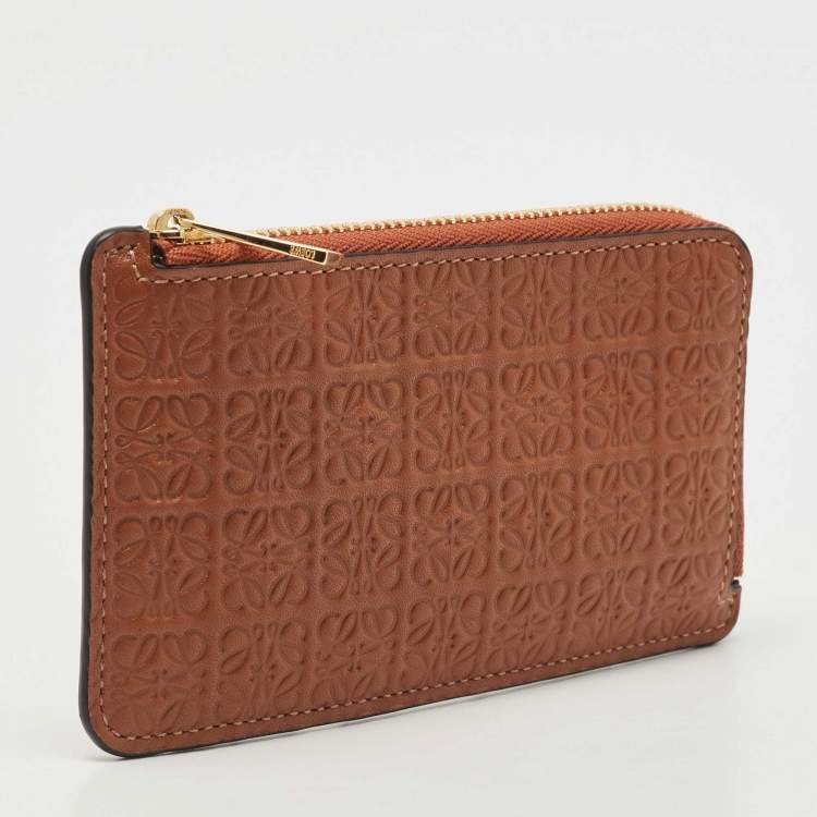 Pre Owned Loewe Tan Anagram Leather Zip Card Holder 