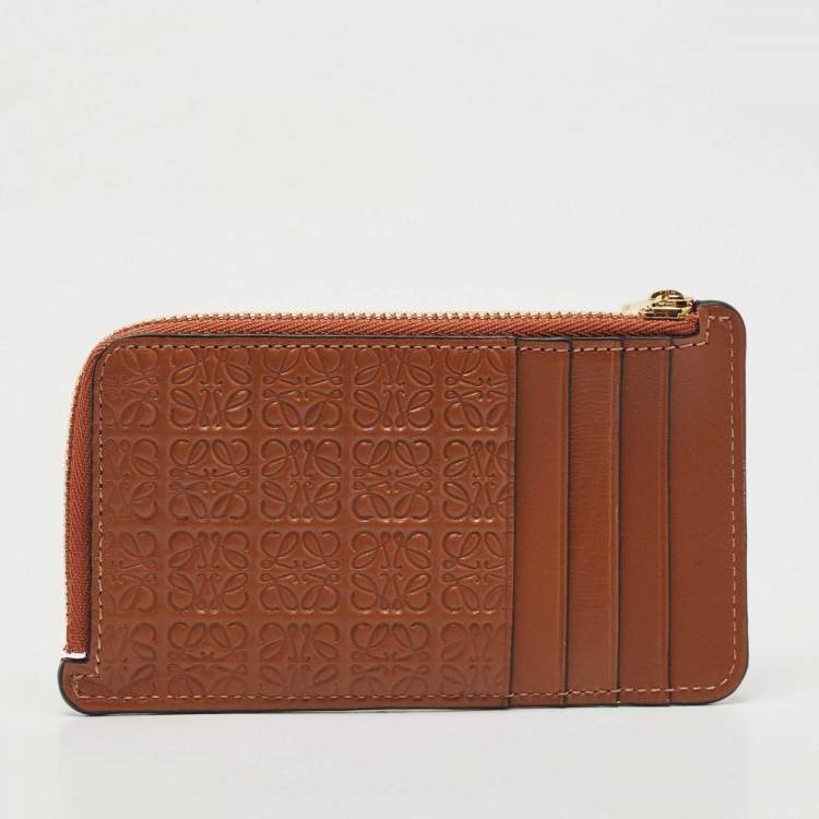 Pre Owned Loewe Tan Anagram Leather Zip Card Holder 