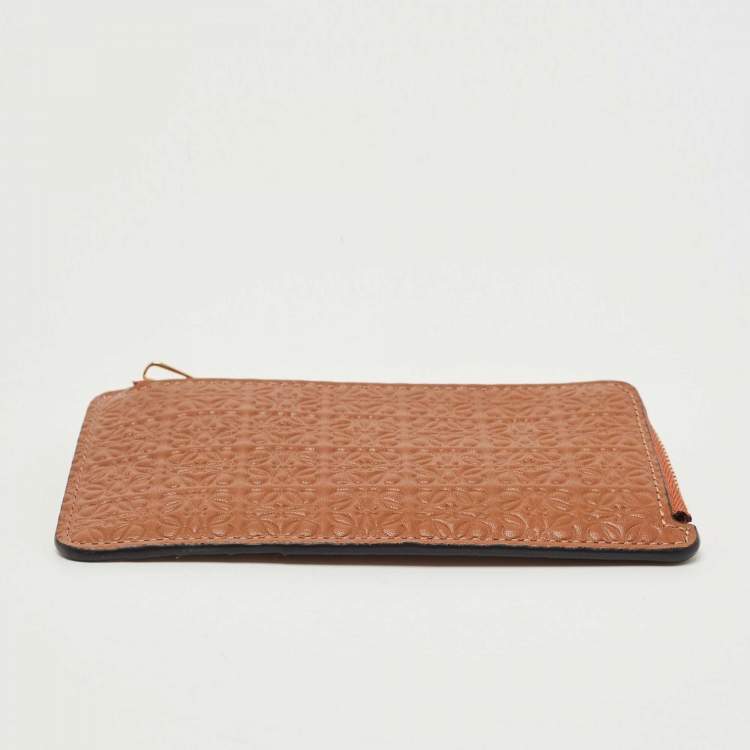 Pre Owned Loewe Tan Anagram Leather Zip Card Holder 