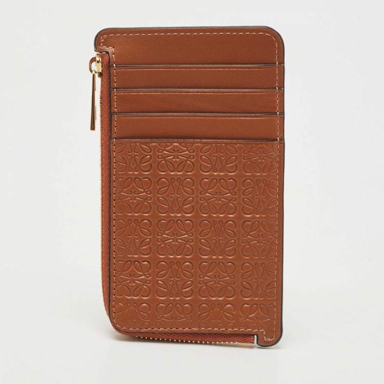 Pre Owned Loewe Tan Anagram Leather Zip Card Holder 