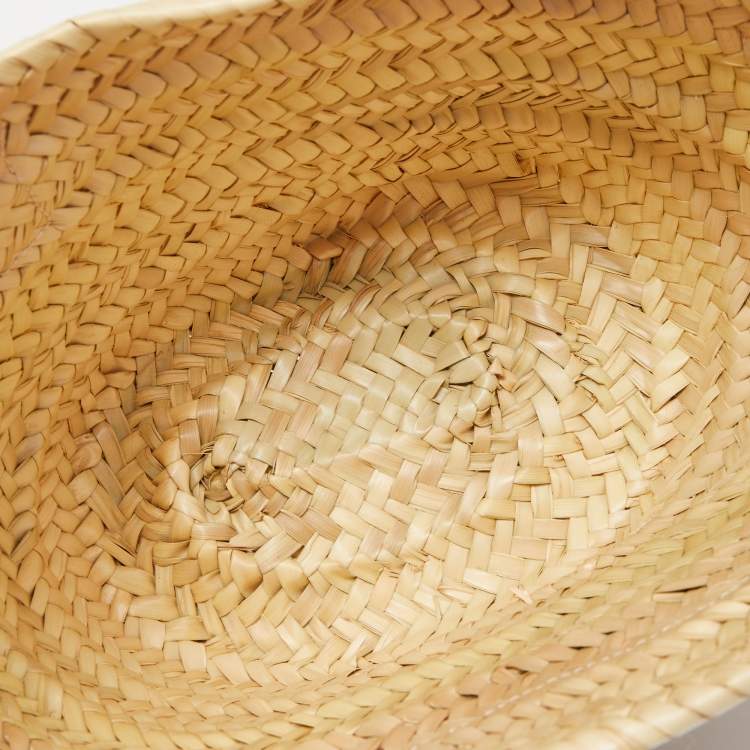 Pre Owned Loewe Brown/Natural Raffia and Leather Small Basket Tote