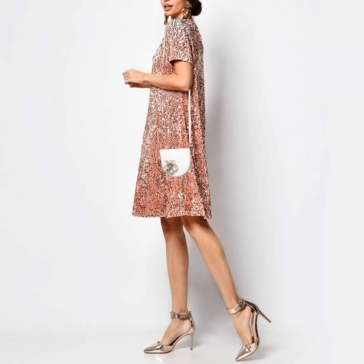 Pre Owned Loewe White Leather Small Crystal Flower Heel Pouch