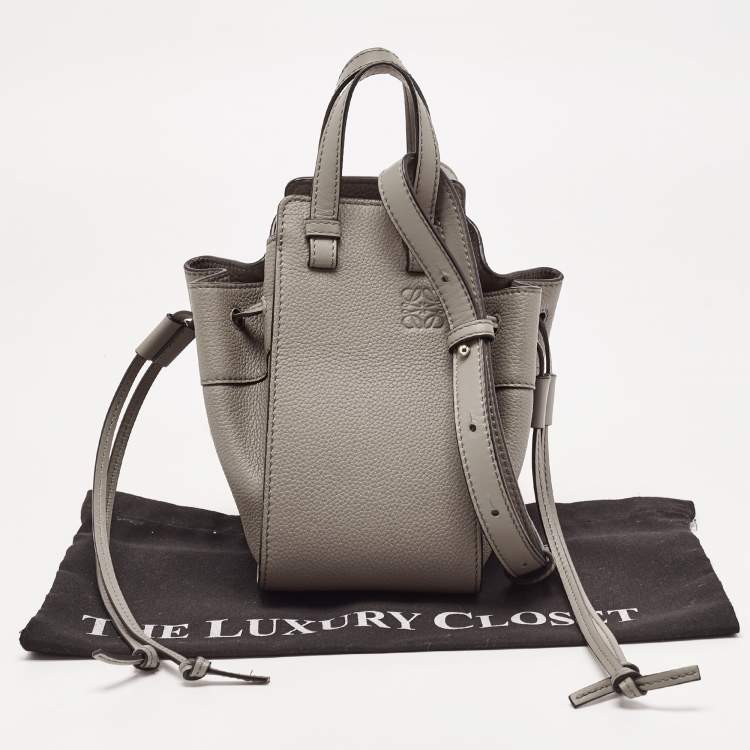 Pre Owned Loewe Olive Green Leather Mini Hammock Drawstring Bag