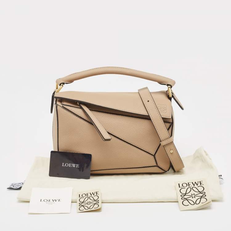 Pre Owned Loewe Beige Leather Small Puzzle Shoulder Bag