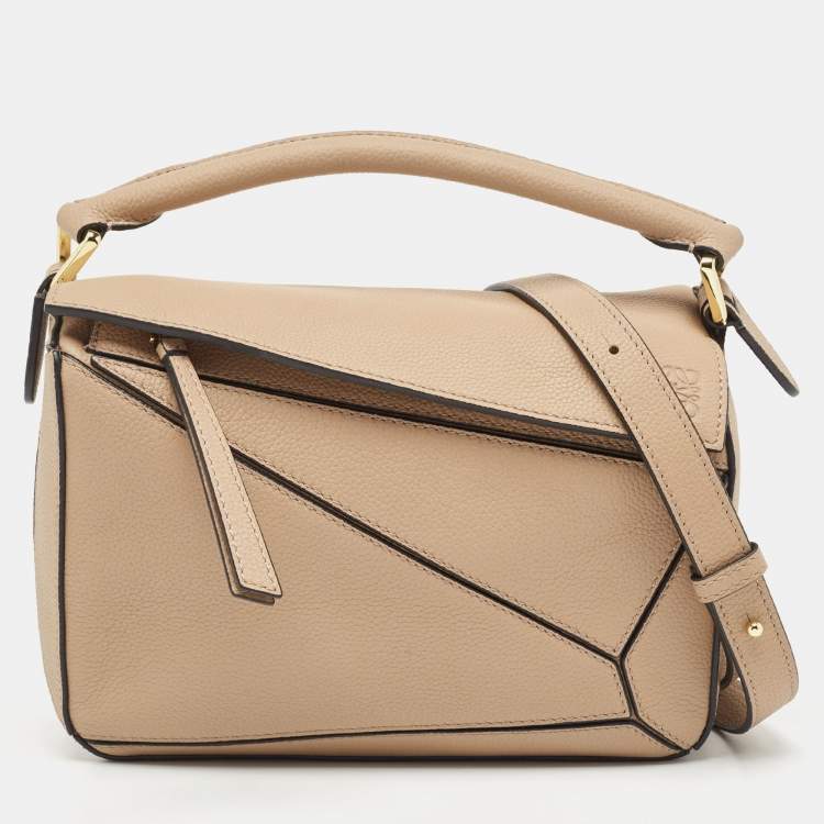 Pre Owned Loewe Beige Leather Small Puzzle Shoulder Bag