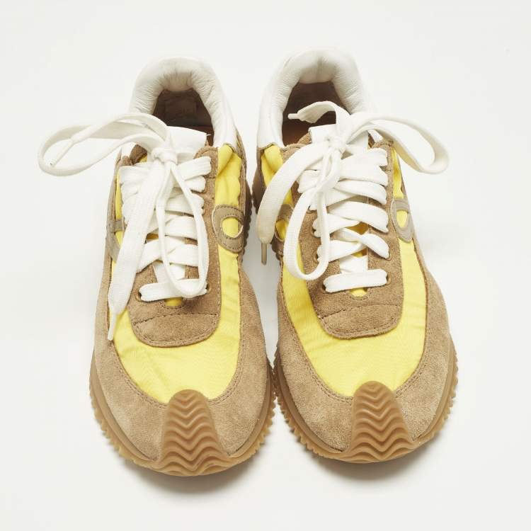 Pre Owned Loewe Brown/Yellow Leather and Suede Low Top Sneakers Size 35