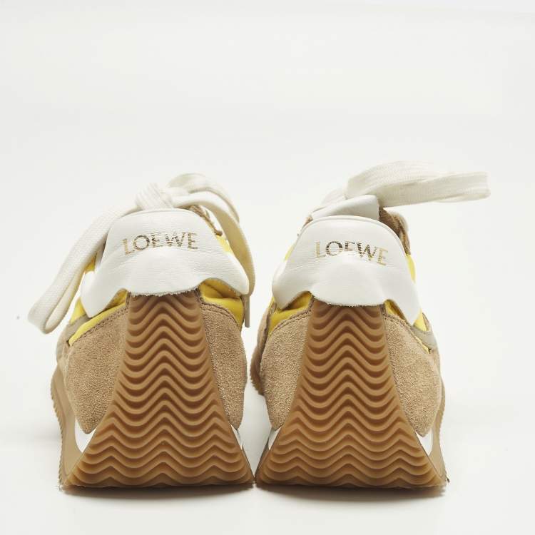 Pre Owned Loewe Brown/Yellow Leather and Suede Low Top Sneakers Size 35
