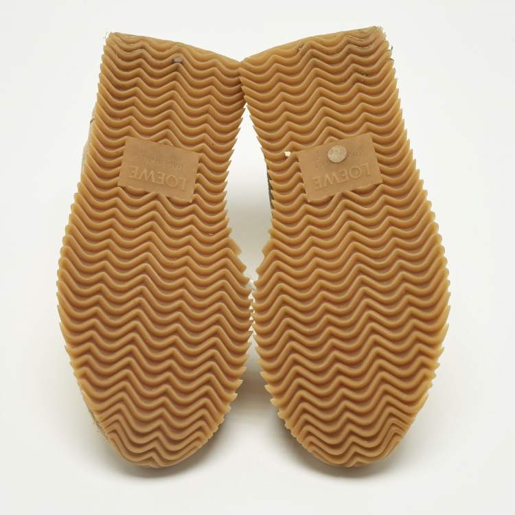 Pre Owned Loewe Brown/Yellow Leather and Suede Low Top Sneakers Size 35
