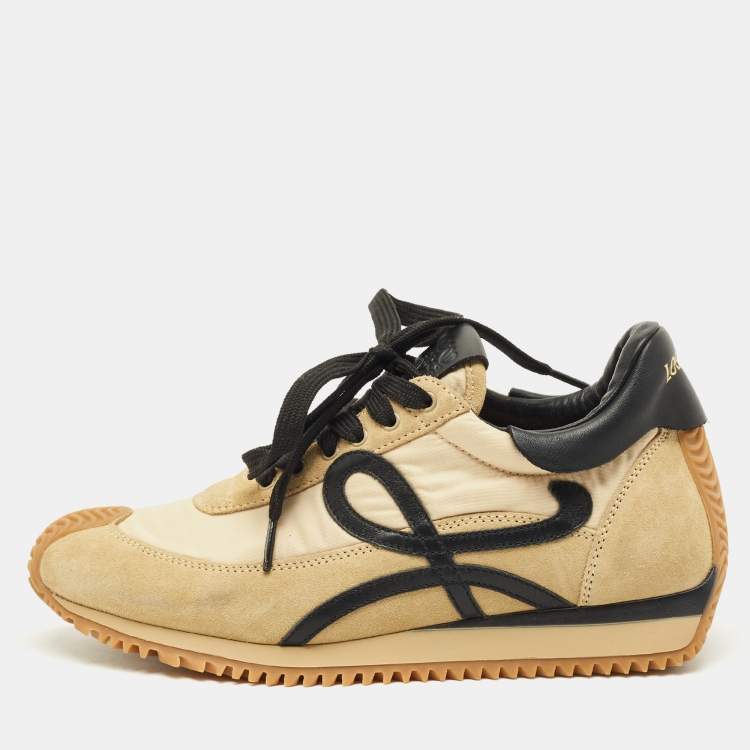 Pre Owned Loewe Flow Size 37 Brown Nylon and Suede Lace Up Sneakers