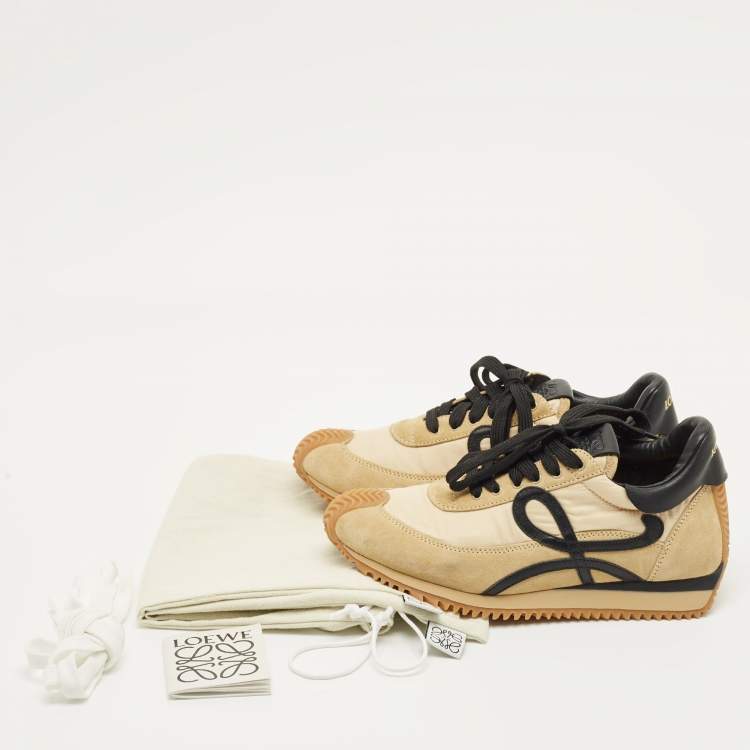 Pre Owned Loewe Flow Size 37 Brown Nylon and Suede Lace Up Sneakers