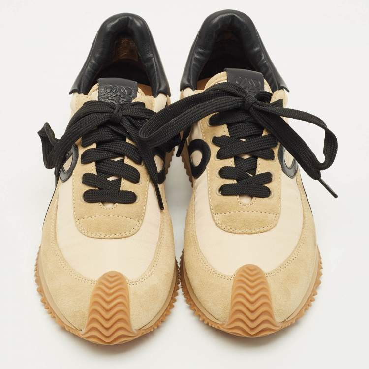 Pre Owned Loewe Flow Size 37 Brown Nylon and Suede Lace Up Sneakers