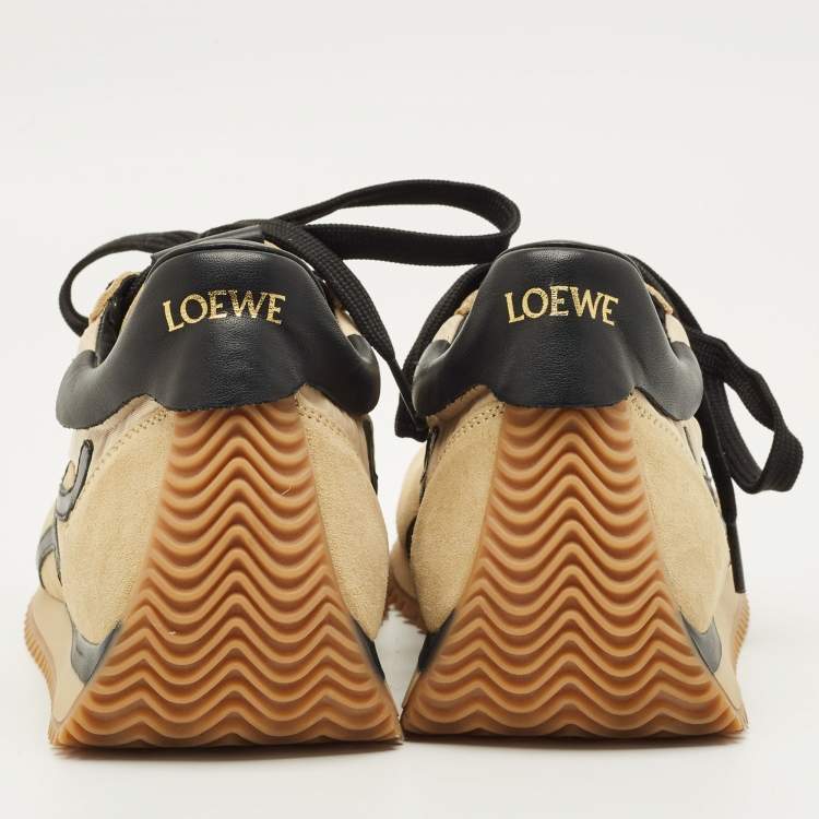 Pre Owned Loewe Flow Size 37 Brown Nylon and Suede Lace Up Sneakers