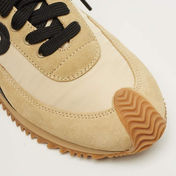 Pre Owned Loewe Flow Size 37 Brown Nylon and Suede Lace Up Sneakers