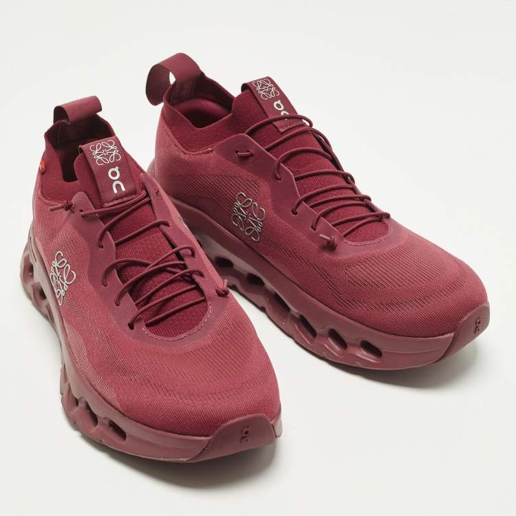 Pre Owned Loewe x On Cloudtilt Size 39 Burgundy Knit Fabric Low Top Sneakers