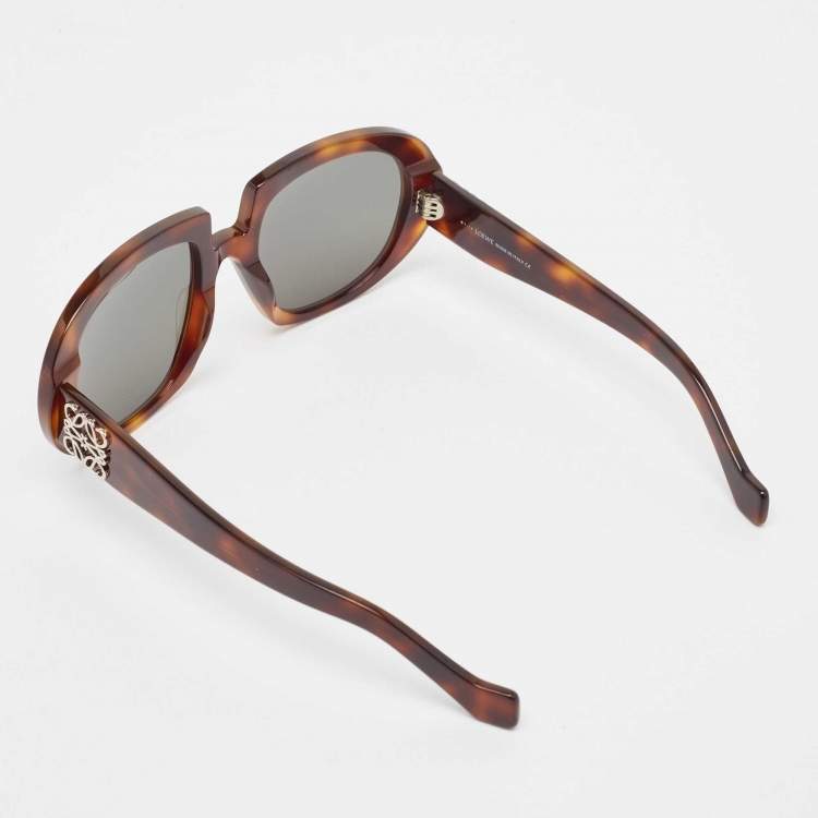 Pre Owned Loewe Brown Tortoise LW400311 Half Moon Oversized Sunglasses