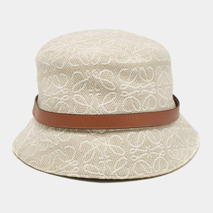 Pre Owned Loewe  Beige Anagram Jacquard Bucket Hat