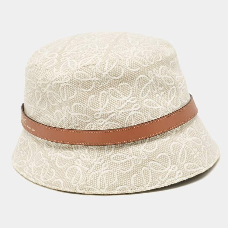 Pre Owned Loewe  Beige Anagram Jacquard Bucket Hat