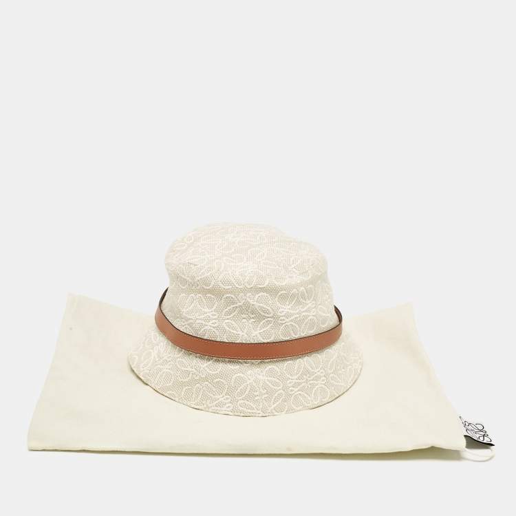 Pre Owned Loewe  Beige Anagram Jacquard Bucket Hat