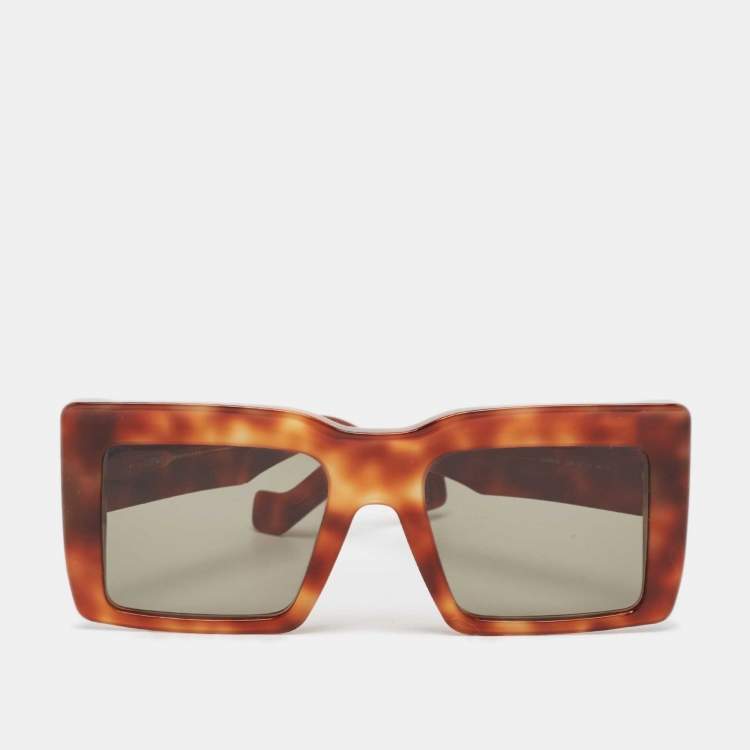Pre Owned Loewe Tortoise/Green LW40018I Square Sunglasses