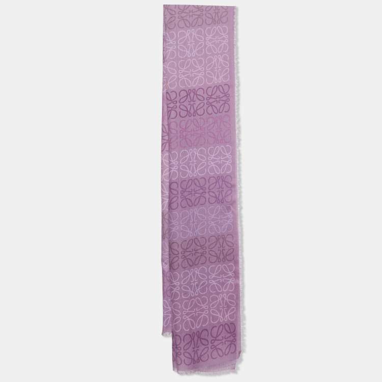 Pre Owned Loewe Purple Anagram Print Wool & Silk Scarf