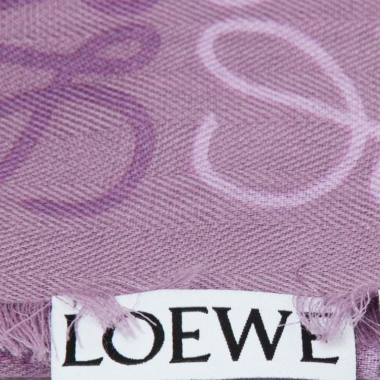Pre Owned Loewe Purple Anagram Print Wool & Silk Scarf