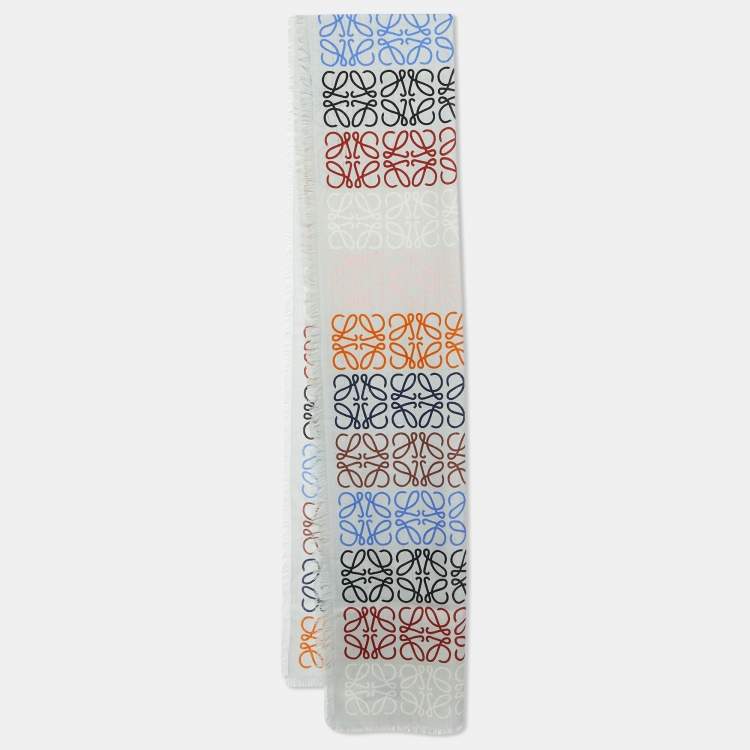 Pre Owned Loewe Grey Multi Anagram Print Wool & Silk Stole 