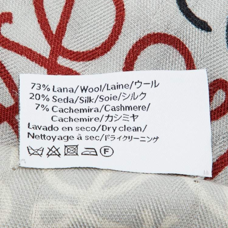 Pre Owned Loewe Grey Multi Anagram Print Wool & Silk Stole 