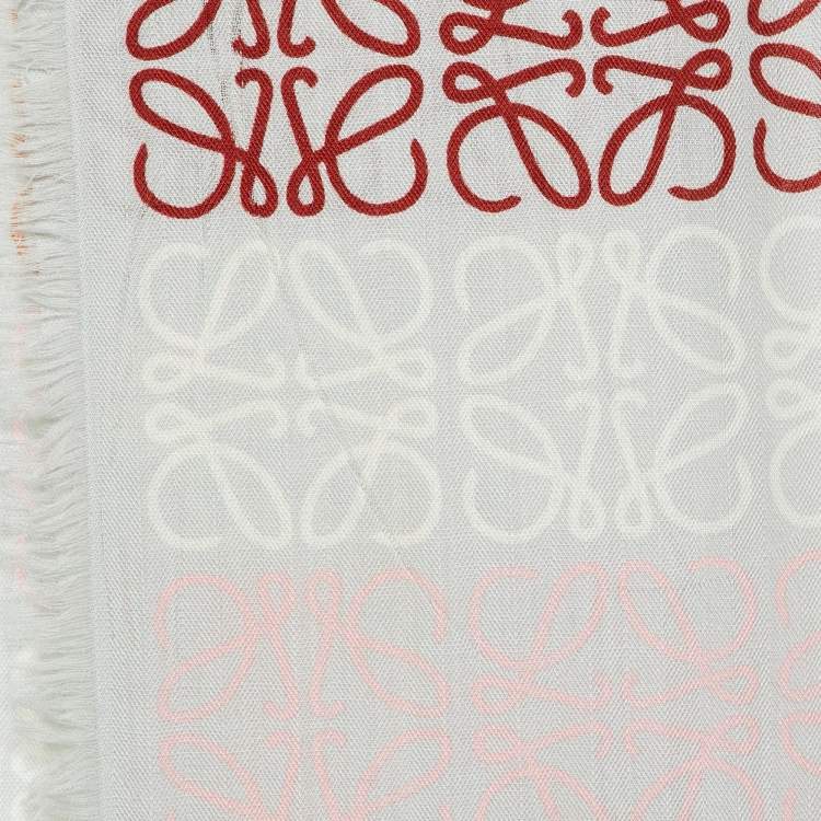 Pre Owned Loewe Grey Multi Anagram Print Wool & Silk Stole 