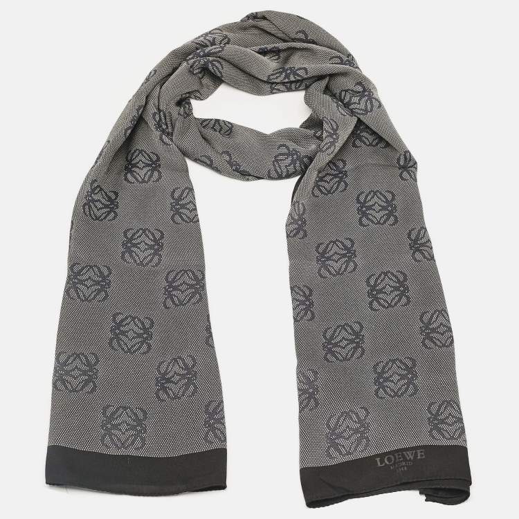 Pre Owned Loewe Black/Grey Anagram Print Silk Scarf