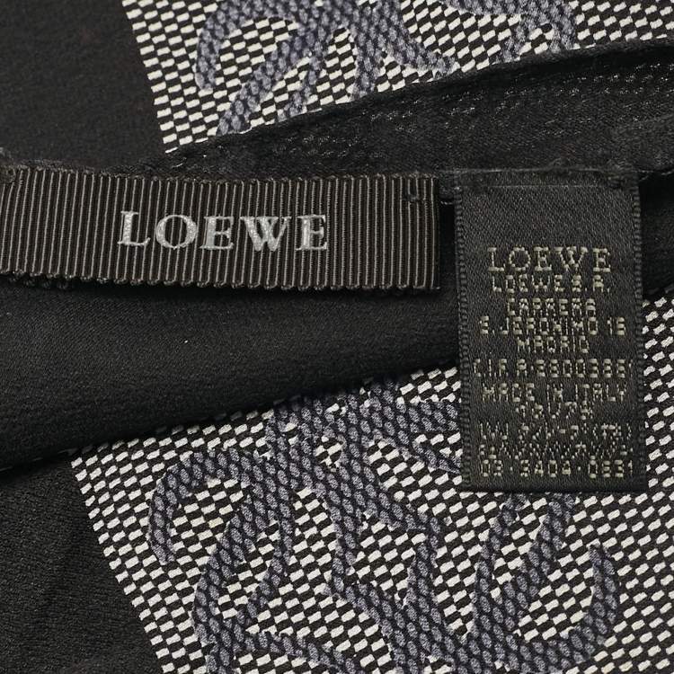 Pre Owned Loewe Black/Grey Anagram Print Silk Scarf