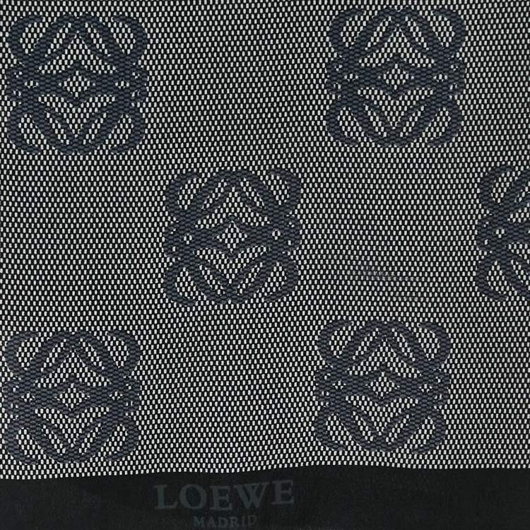 Pre Owned Loewe Black/Grey Anagram Print Silk Scarf