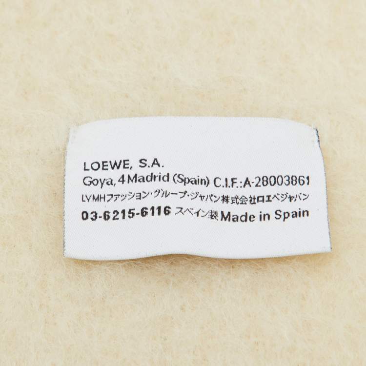 Pre Owned Loewe Cream Leather Trim Mohair & Wool Scarf