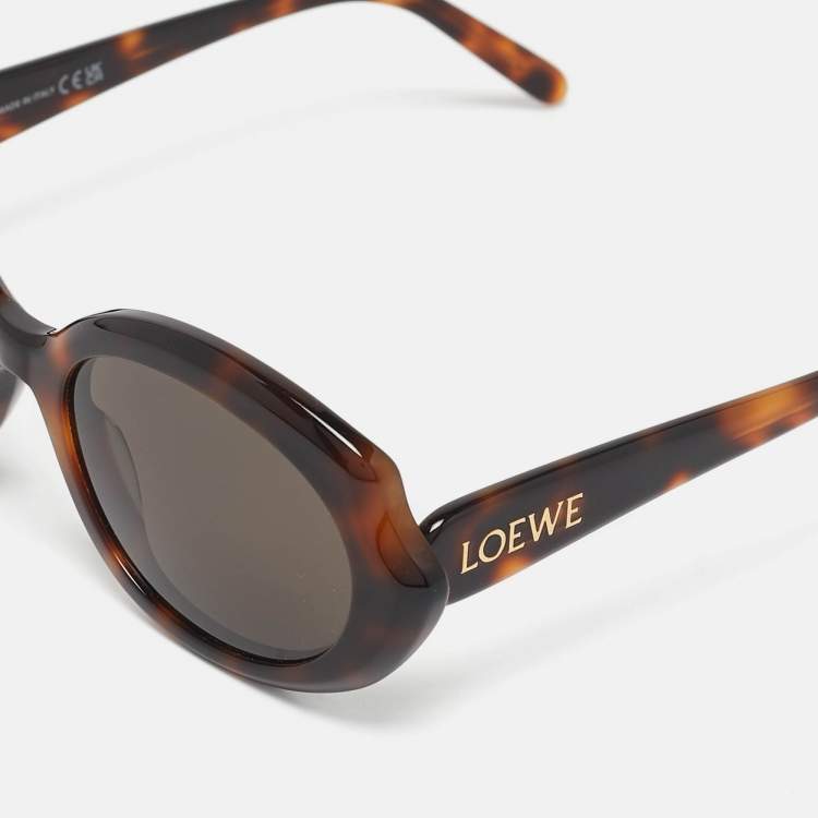 Pre Owned Loewe Brown Brown Tortoise Shell Effect LW401471 Mini Oval Sunglasses