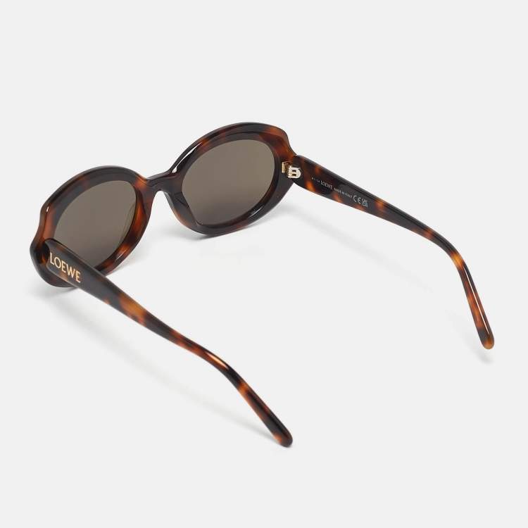 Pre Owned Loewe Brown Brown Tortoise Shell Effect LW401471 Mini Oval Sunglasses