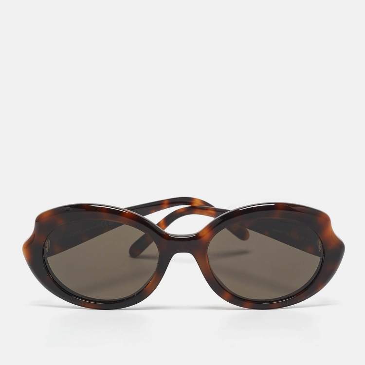 Pre Owned Loewe Brown Brown Tortoise Shell Effect LW401471 Mini Oval Sunglasses