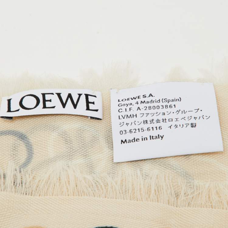 Pre Owned Loewe Cream Anagram Print Wool  Silk Scarf