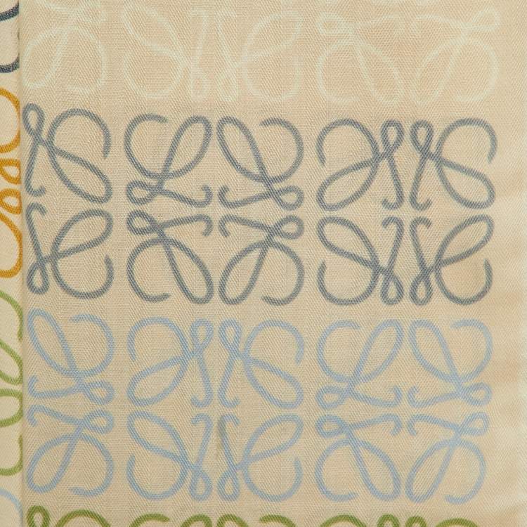 Pre Owned Loewe Cream Anagram Print Wool  Silk Scarf