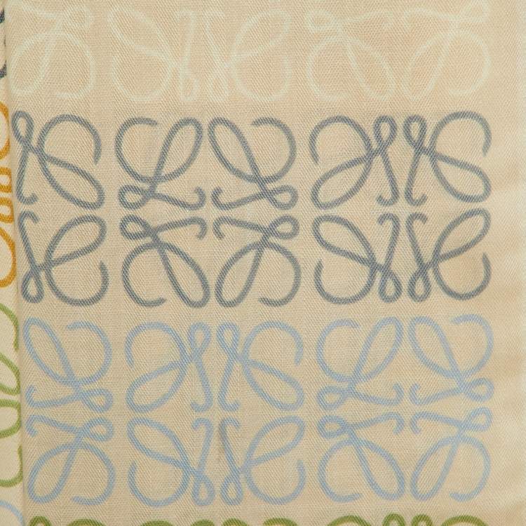 Pre Owned Loewe Cream Anagram Wool Silk Scarf