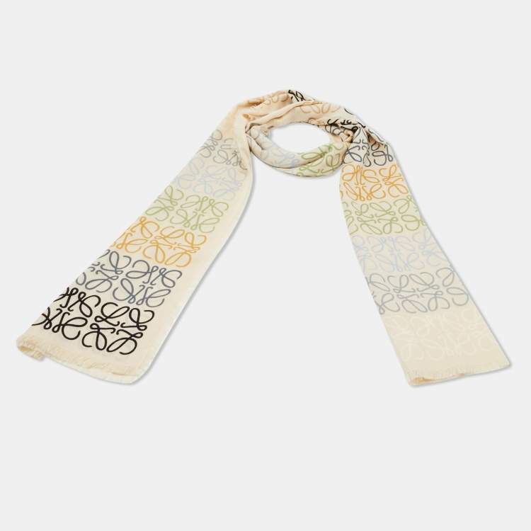 Pre Owned Loewe Cream Anagram Wool Silk Scarf
