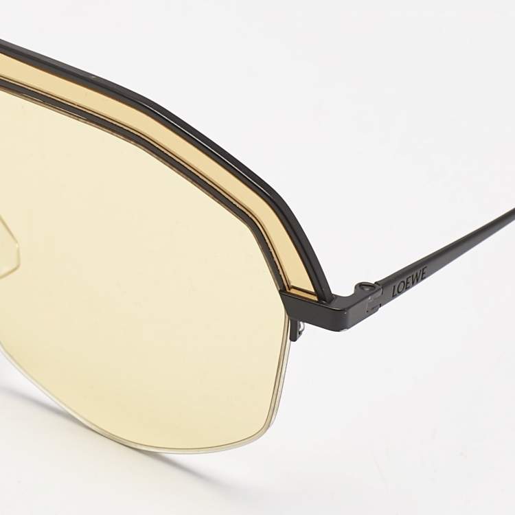 Pre Owned Loewe Yellow LW40016I Frame Aviator Sunglasses