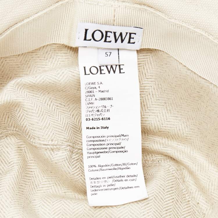 Pre Owned Loewe Beige Cotton Canvas Logo Leather Trim Fisherman Hat