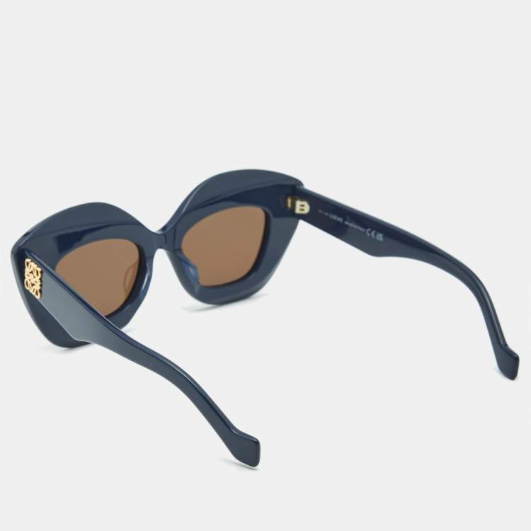 Pre Owned Loewe Navy Blue/Black LW40127I Anagram Frame Cat Eye Sunglasses