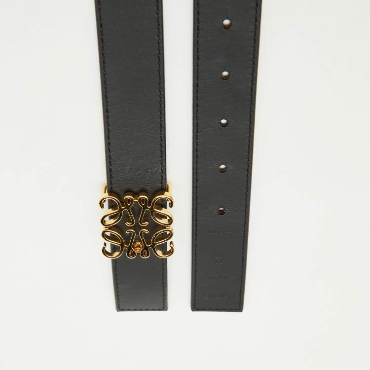 Pre Owned Loewe Tan/Black Leather Anagram Reversible Belt 80CM
