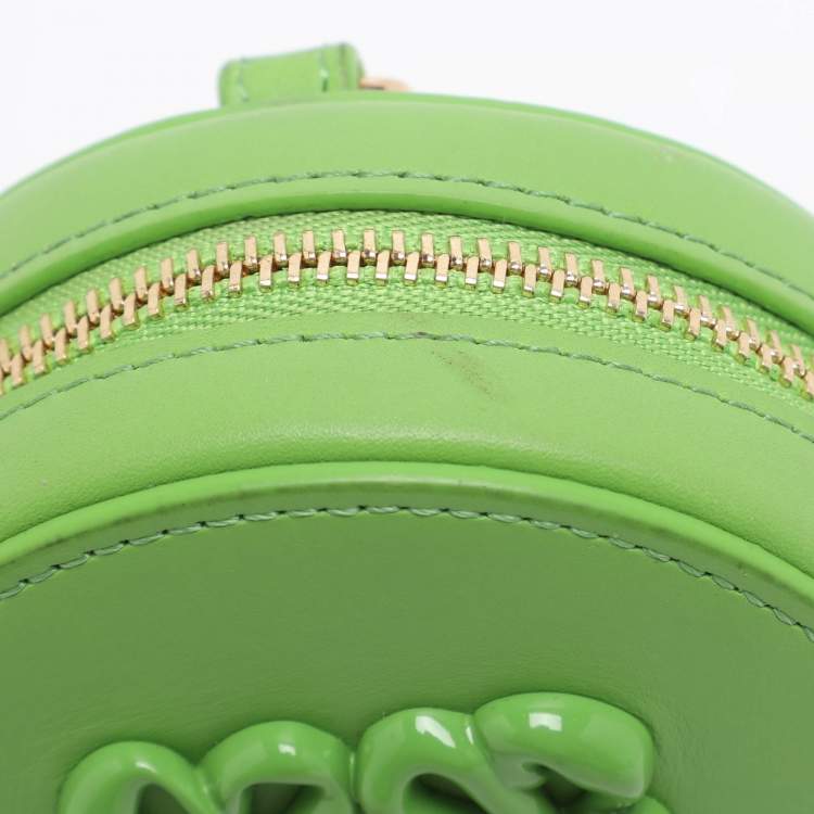 Pre Owned Loewe Pea Green Leather Monogram Debossed Cookie Purse Charm